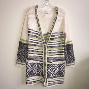 Free People Cream and Gray Knit Cardigan